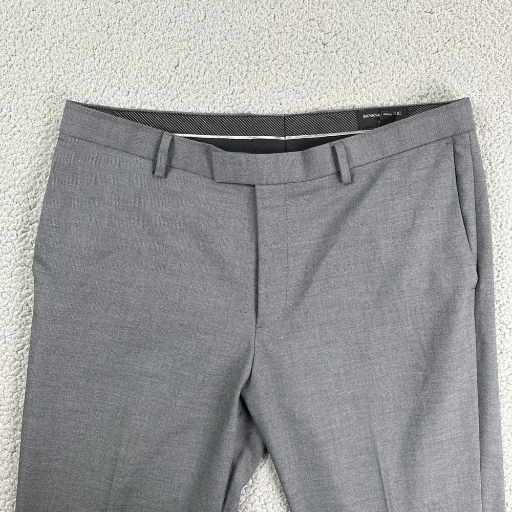 Banana Republic Slim Fit Dress Pants Men 34x34 Grey Sharkskin Stretch Preppy‎